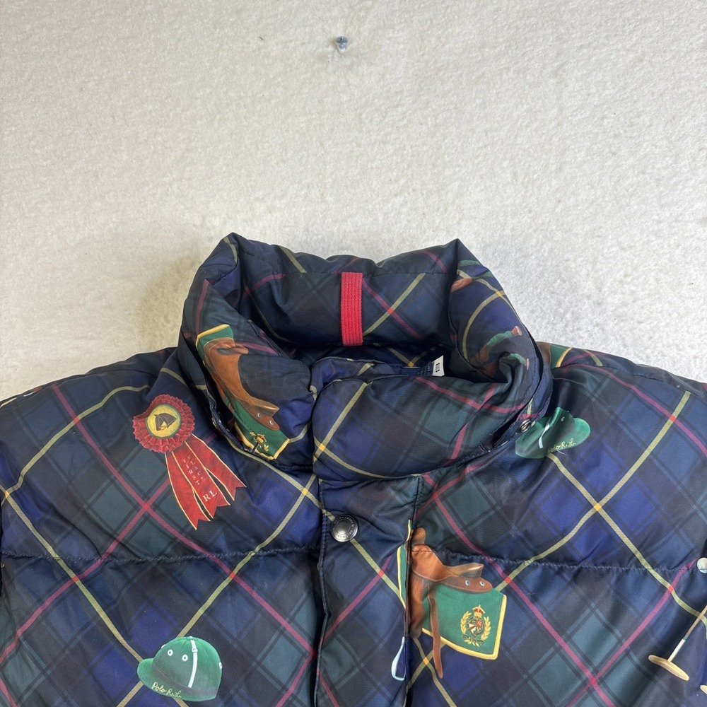 Polo Ralph Lauren Equestrian Horse AOP Puffer Jacket Down Filled Tartan Plaid L - Picture 4 of 16